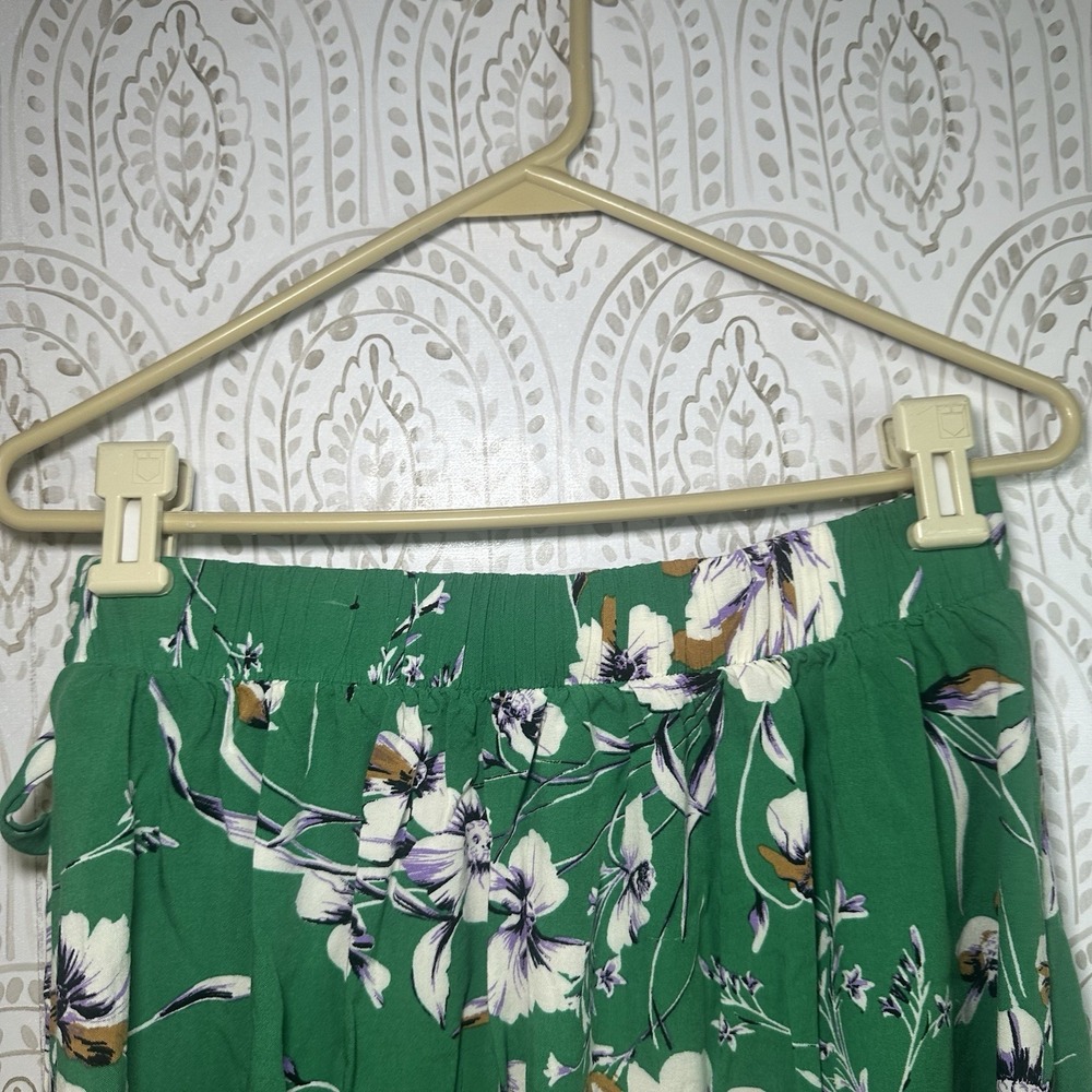 Maurices‎ Womens Small Midi Skirt Green Floral Print Pull On Tie Accent Soft - Picture 4 of 8